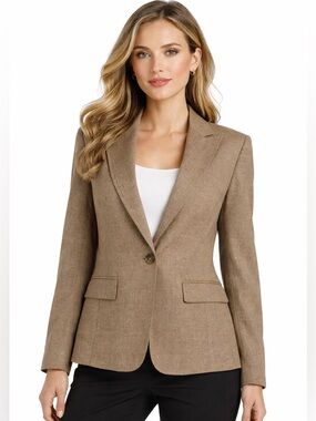 Jones New York Collection Easy Care Stretch Blazer Walnut Brown Multi  Size 14